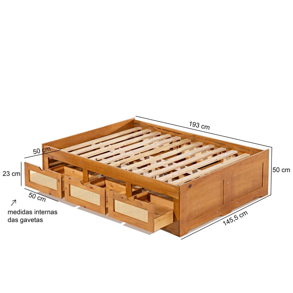 Cama Casal 138cm Madeira Maciça com 6 Gavetas Saraiva - 4