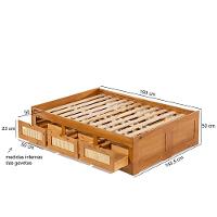 Cama Casal 138cm Madeira Maciça com 6 Gavetas Saraiva