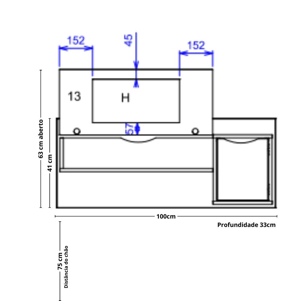 Penteadeira Suspensa com Espelho 1 Gaveta 1 Porta Blush Albatroz - 4