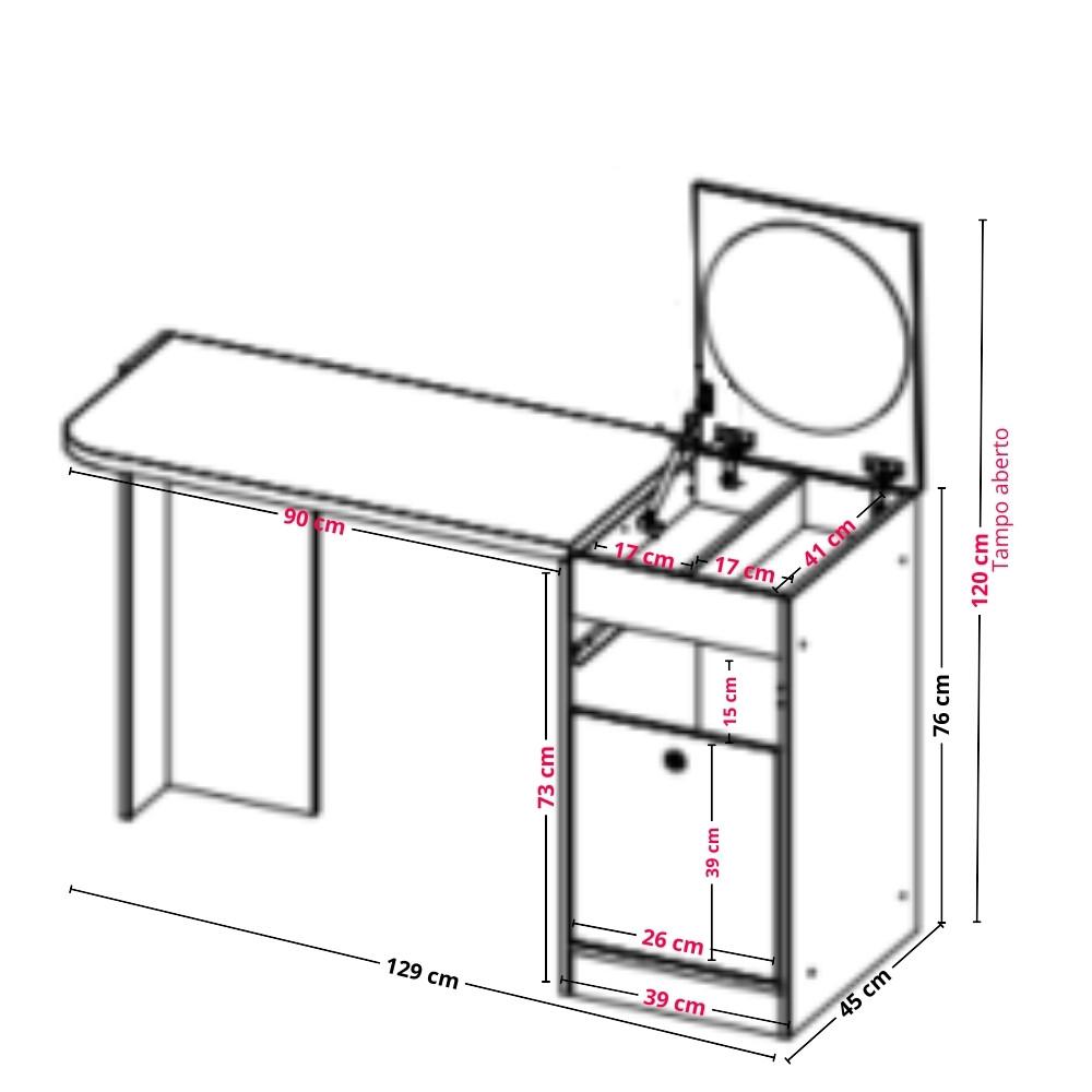 Penteadeira e Escrivaninha com Espelho 1 Gaveta 2 Portas Desejo Albatroz - 4