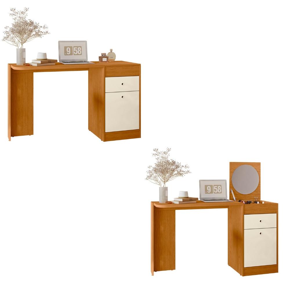 Penteadeira e Escrivaninha com Espelho 1 Gaveta 2 Portas Desejo Albatroz - 6