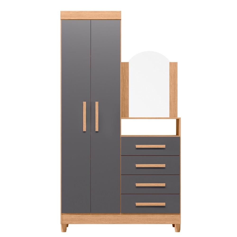 Guarda Roupa Solteiro 2 Portas com Cômoda 3 Gavetas com Pés e Espelho New Capri Albatroz - 2