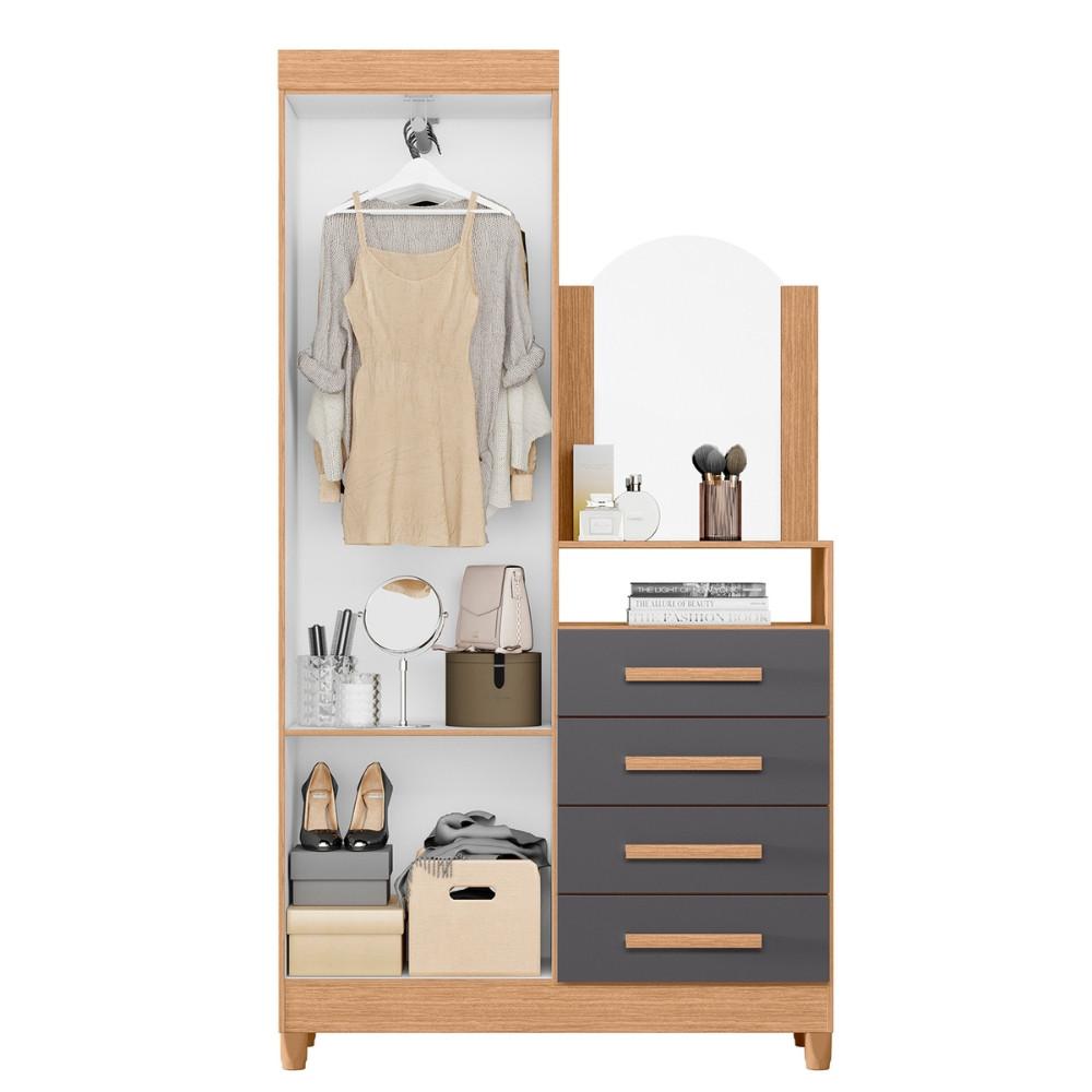 Guarda Roupa Solteiro 2 Portas com Cômoda 3 Gavetas com Pés e Espelho New Capri Albatroz - 3
