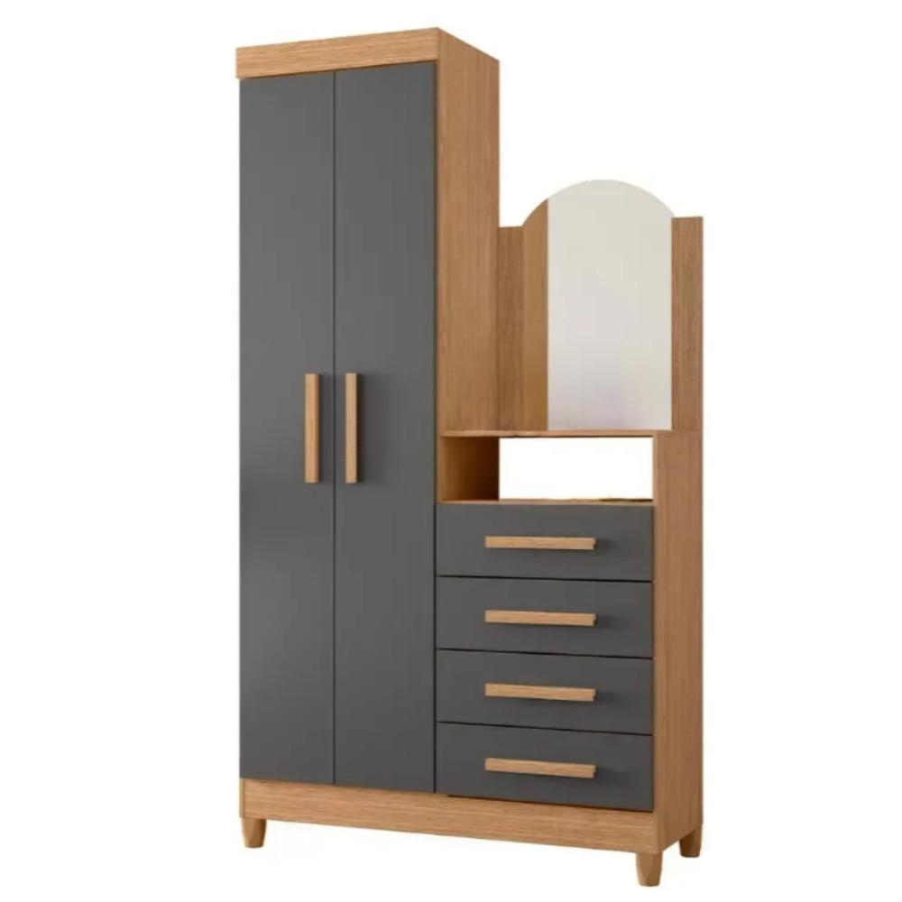 Guarda Roupa Solteiro 2 Portas com Cômoda 3 Gavetas com Pés e Espelho New Capri Albatroz - 6