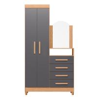 Guarda Roupa Solteiro 2 Portas com Cômoda 3 Gavetas com Pés e Espelho New Capri Albatroz - 2