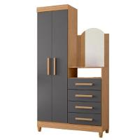 Guarda Roupa Solteiro 2 Portas com Cômoda 3 Gavetas com Pés e Espelho New Capri Albatroz - 6