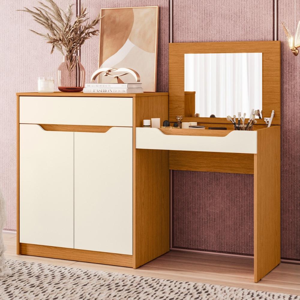 Penteadeira Escrivaninha com Espelho 2 Portas 1 Gaveta Trend Albatroz - 1