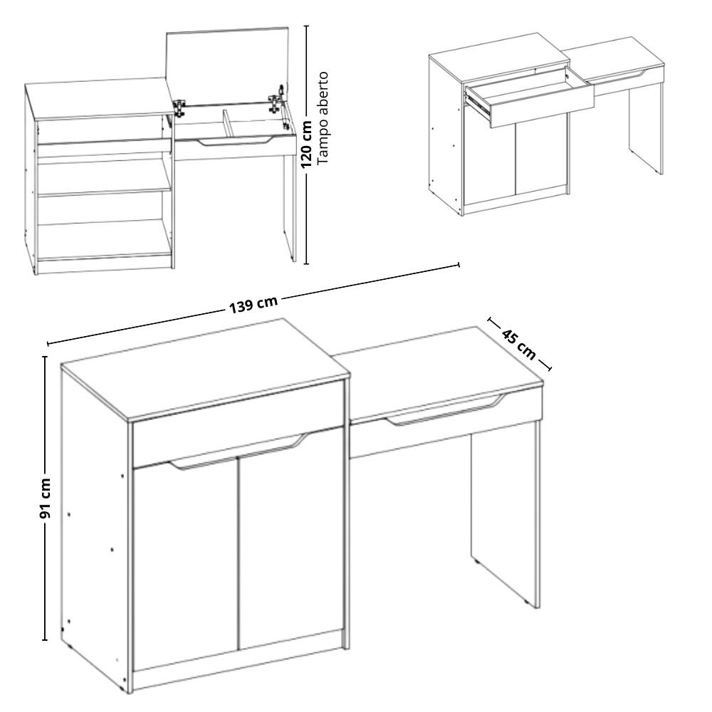 Penteadeira Escrivaninha com Espelho 2 Portas 1 Gaveta Trend Albatroz - 4