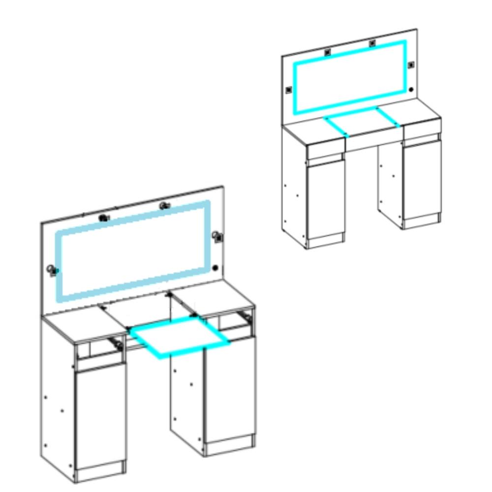 Penteadeira Camarim com Espelho LED e Visor de Vidro 3 Gavetas 2 Portas Studio Albatroz - 7