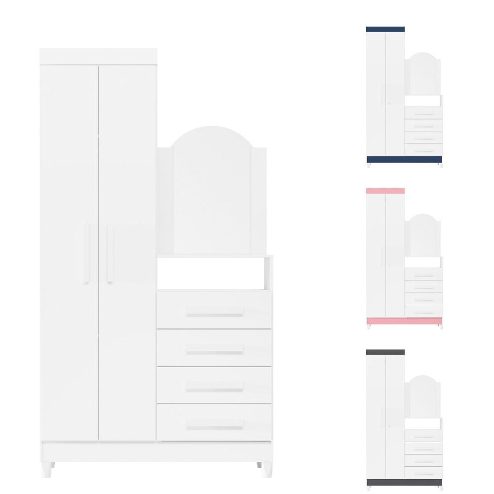 Guarda Roupa Solteiro Flex 2 Portas com Cômoda 3 Gavetas com Pés e Espelho New Capri Albatroz - 2