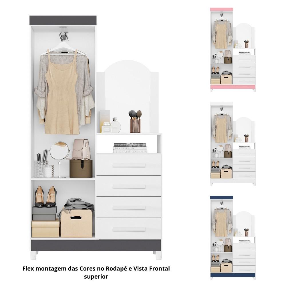 Guarda Roupa Solteiro Flex 2 Portas com Cômoda 3 Gavetas com Pés e Espelho New Capri Albatroz - 3