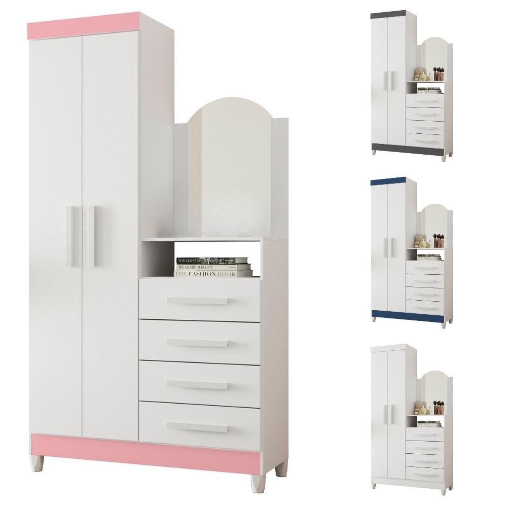 Guarda Roupa Solteiro Flex 2 Portas com Cômoda 3 Gavetas com Pés e Espelho New Capri Albatroz - 6