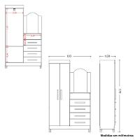 Guarda Roupa Solteiro Flex 2 Portas com Cômoda 3 Gavetas com Pés e Espelho New Capri Albatroz