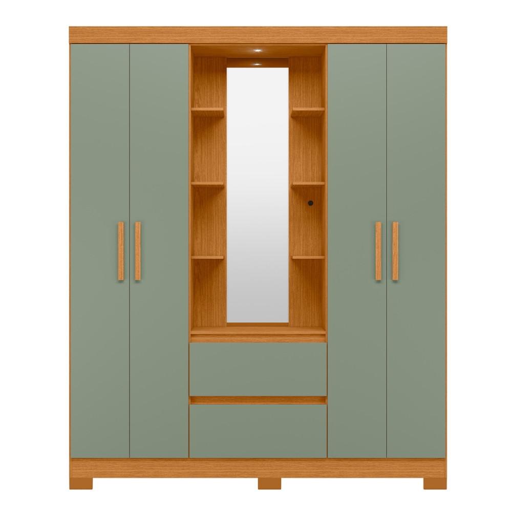 Guarda Roupa Solteiro com LED, Espelhos e Pés 4 Portas 2 Gavetas Olimpia Albatroz - 2