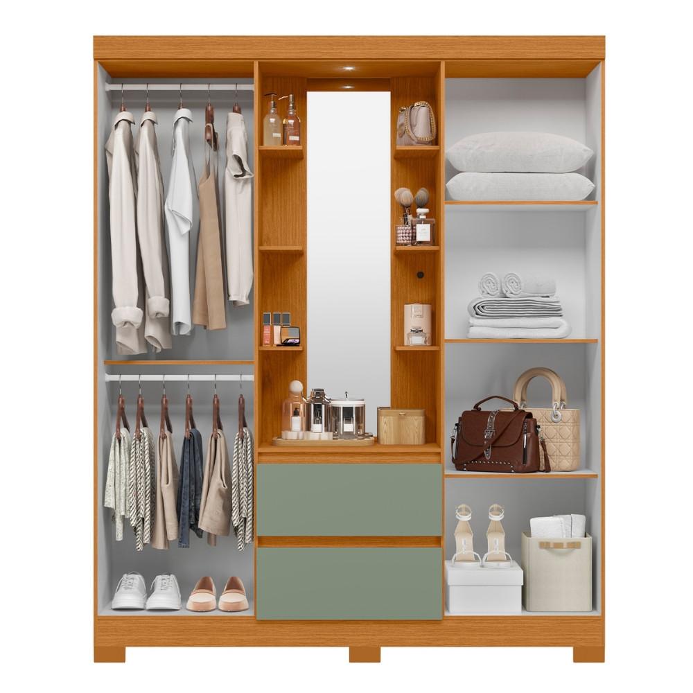 Guarda Roupa Solteiro com LED, Espelhos e Pés 4 Portas 2 Gavetas Olimpia Albatroz - 3