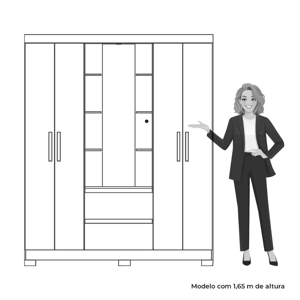 Guarda Roupa Solteiro com LED, Espelhos e Pés 4 Portas 2 Gavetas Olimpia Albatroz - 5