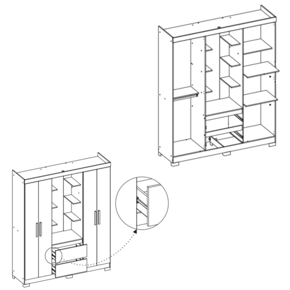 Guarda Roupa Solteiro com LED, Espelhos e Pés 4 Portas 2 Gavetas Olimpia Albatroz - 6