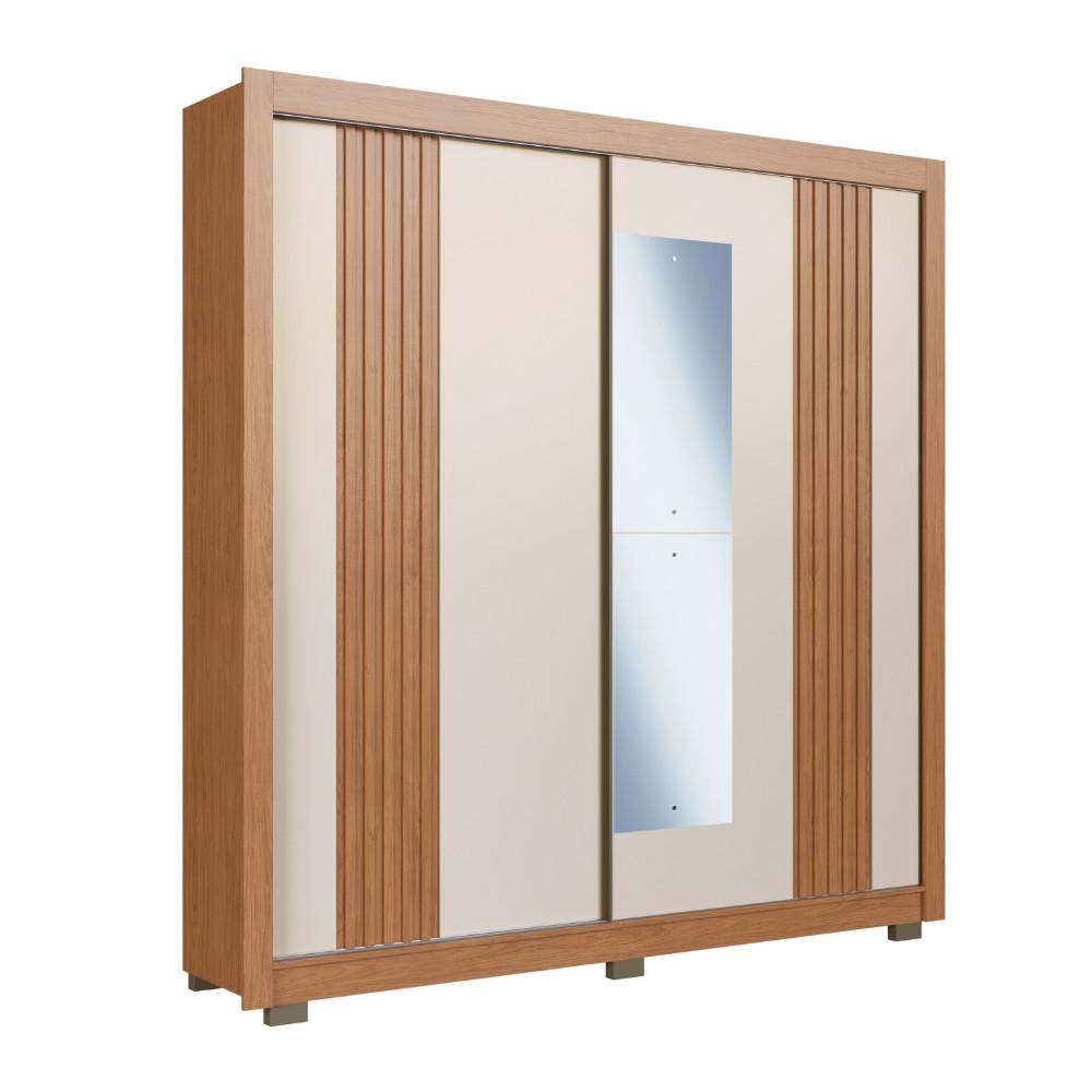 Guarda Roupa Casal Ripado com Espelho 2 Portas de Correr com Pés Tokyo Faimec - 2