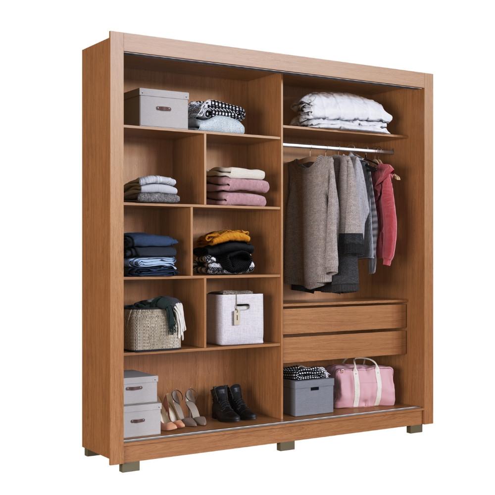 Guarda Roupa Casal Ripado com Espelho 2 Portas de Correr com Pés Tokyo Faimec - 3