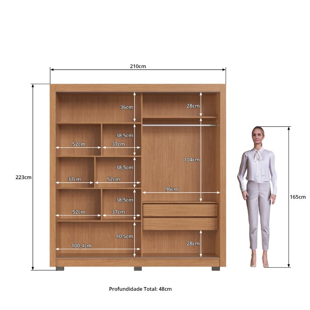 Guarda Roupa Casal Ripado com Espelho 2 Portas de Correr com Pés Tokyo Faimec - 4