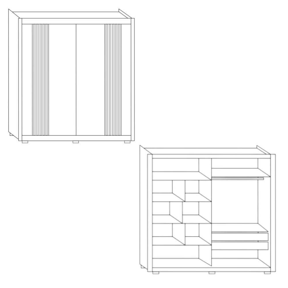 Guarda Roupa Casal Ripado com Espelho 2 Portas de Correr com Pés Tokyo Faimec - 5