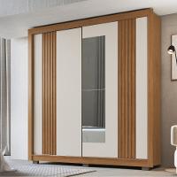 Guarda Roupa Casal Ripado com Espelho 2 Portas de Correr com Pés Tokyo Faimec - 1