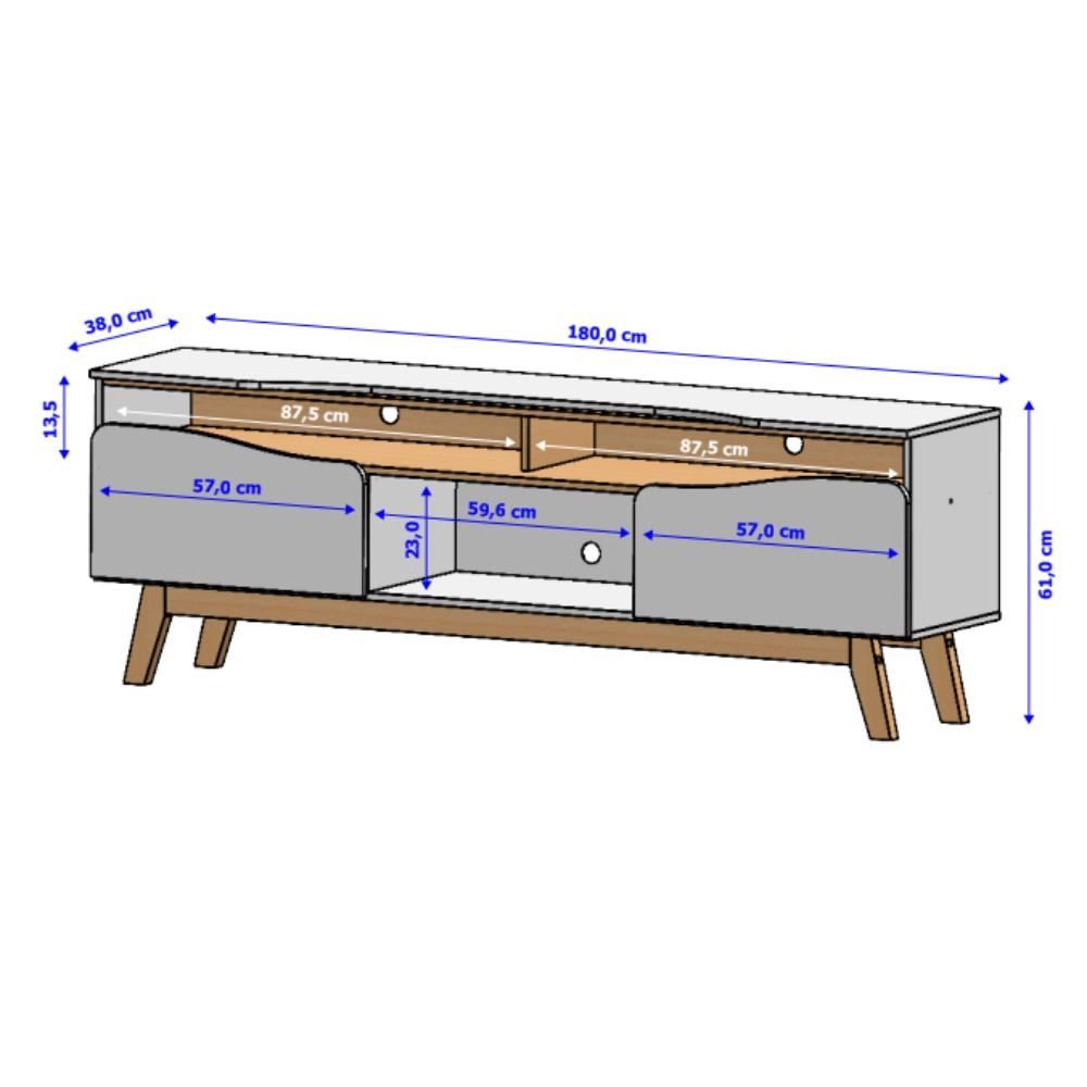 Rack para TV Até 75 Polegadas 2 Portas com Pés de Madeira Maciça Ilhabela Bechara - 4
