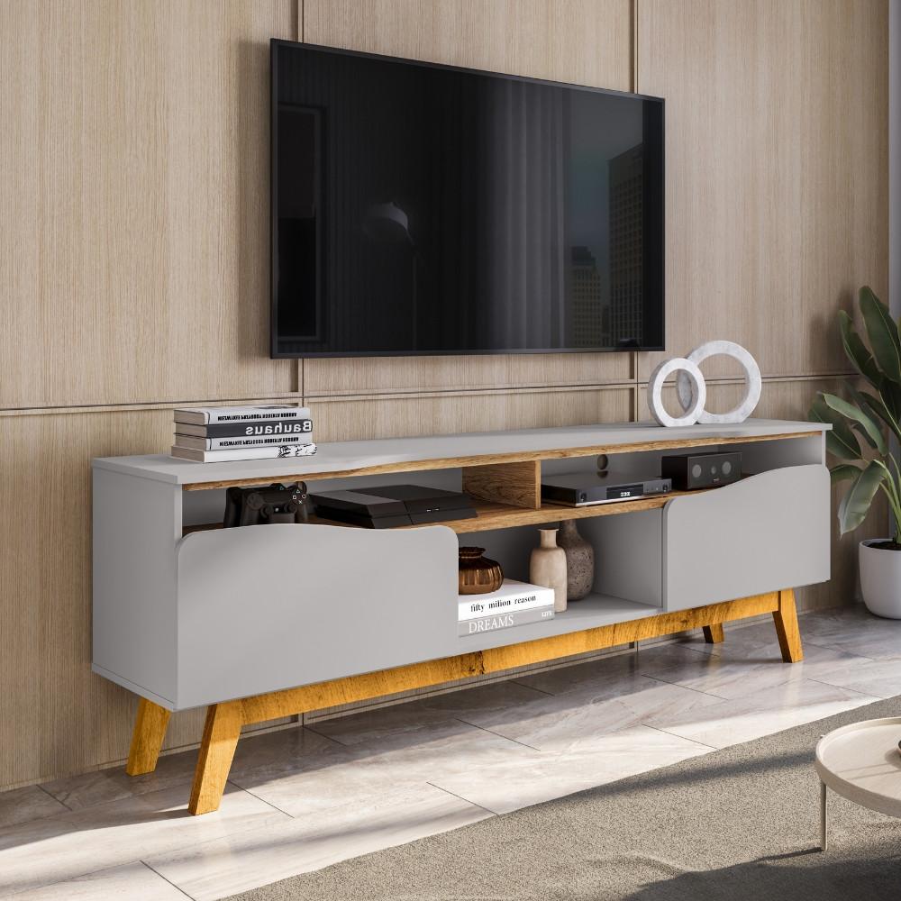 Rack para TV Até 75 Polegadas 2 Portas com Pés de Madeira Maciça Ilhabela Bechara - 1