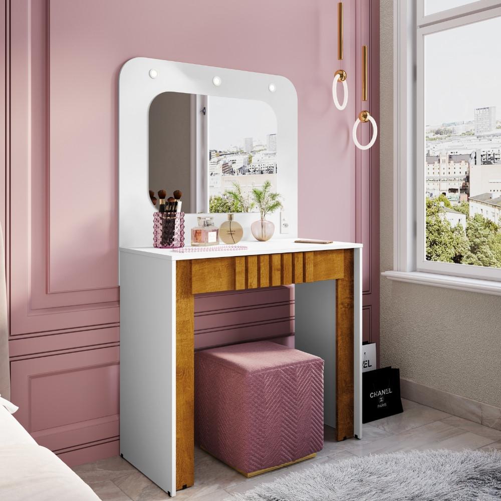 Penteadeira Camarim Ripada com Espelho e LED 1 Gaveta Rouge Bechara - 1