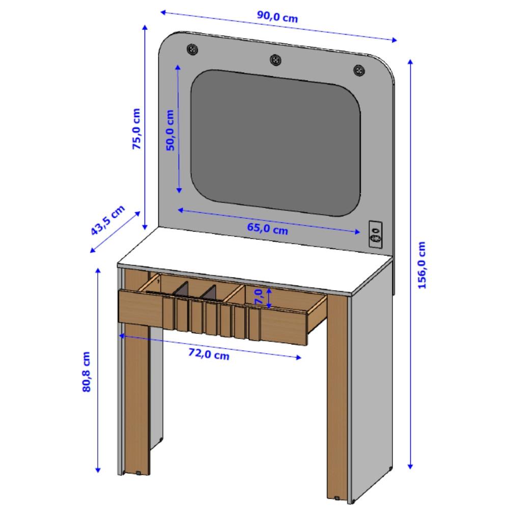 Penteadeira Camarim Ripada com Espelho e LED 1 Gaveta Rouge Bechara - 4