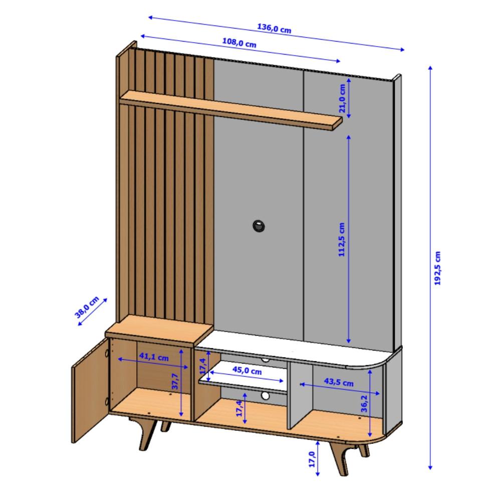 Estante Home Frisado para TV Até 75 Polegadas 1 Porta com Pés de Madeira Corumbaú Bechara - 3