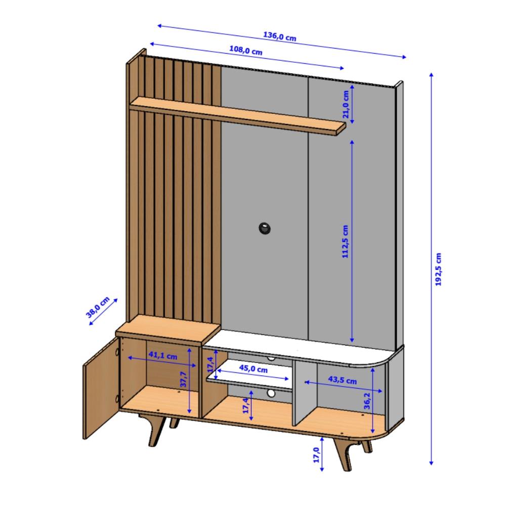 Estante Home Frisado para TV Até 75 Polegadas 1 Porta com Pés de Madeira Corumbaú Bechara - 3