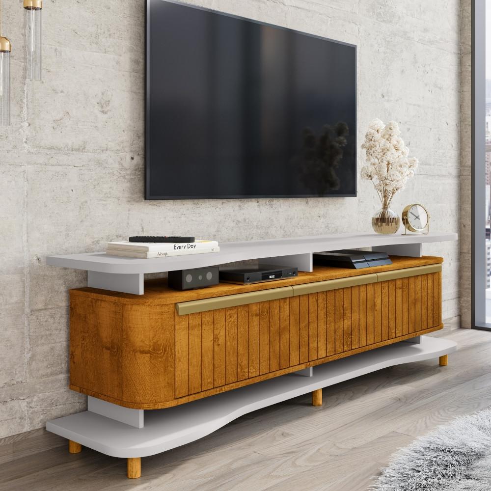 Rack Frisado para TV Até 75 Polegadas 3 Portas com Pés de Madeira Maciça Guarapari Bechara - 1