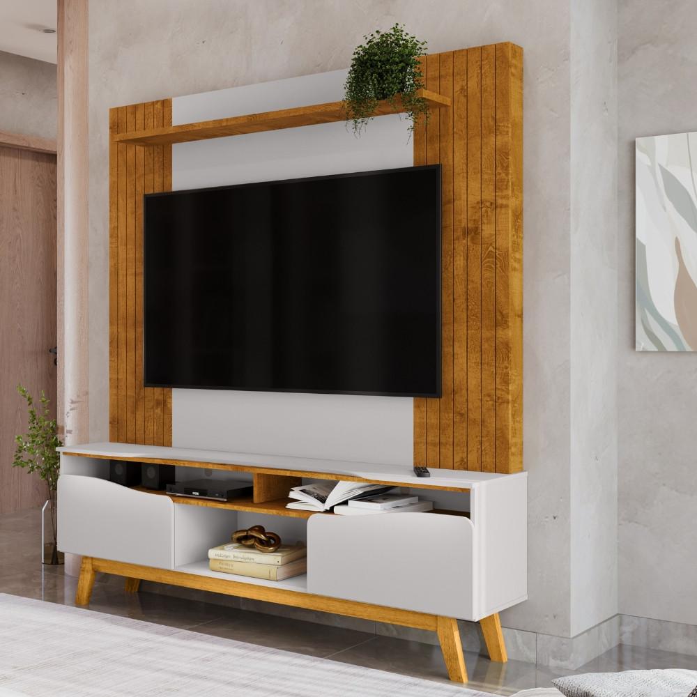 Estante Home Frisado para TV Até 75 Polegadas 2 Portas com Pés de Madeira Maciça Atalaia Bechara - 1