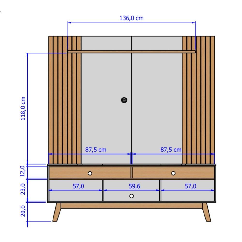 Estante Home Frisado para TV Até 75 Polegadas 2 Portas com Pés de Madeira Maciça Atalaia Bechara - 4