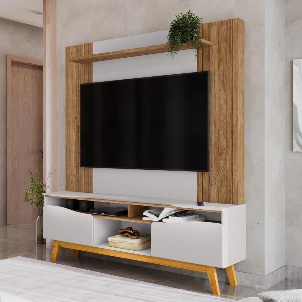 Estante Home Frisado para TV Até 75 Polegadas 2 Portas com Pés de Madeira Maciça Atalaia Bechara - 1
