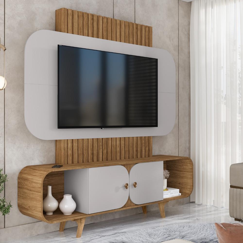 Estante Home Ripado para TV Até 75 Polegadas 2 Portas com Pés de Madeira Maciça Embaú Bechara - 1