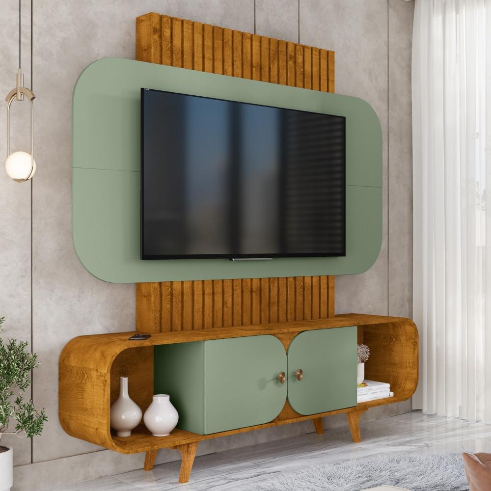 Estante Home Ripado para TV Até 75 Polegadas 2 Portas com Pés de Madeira Maciça Embaú Bechara - 1