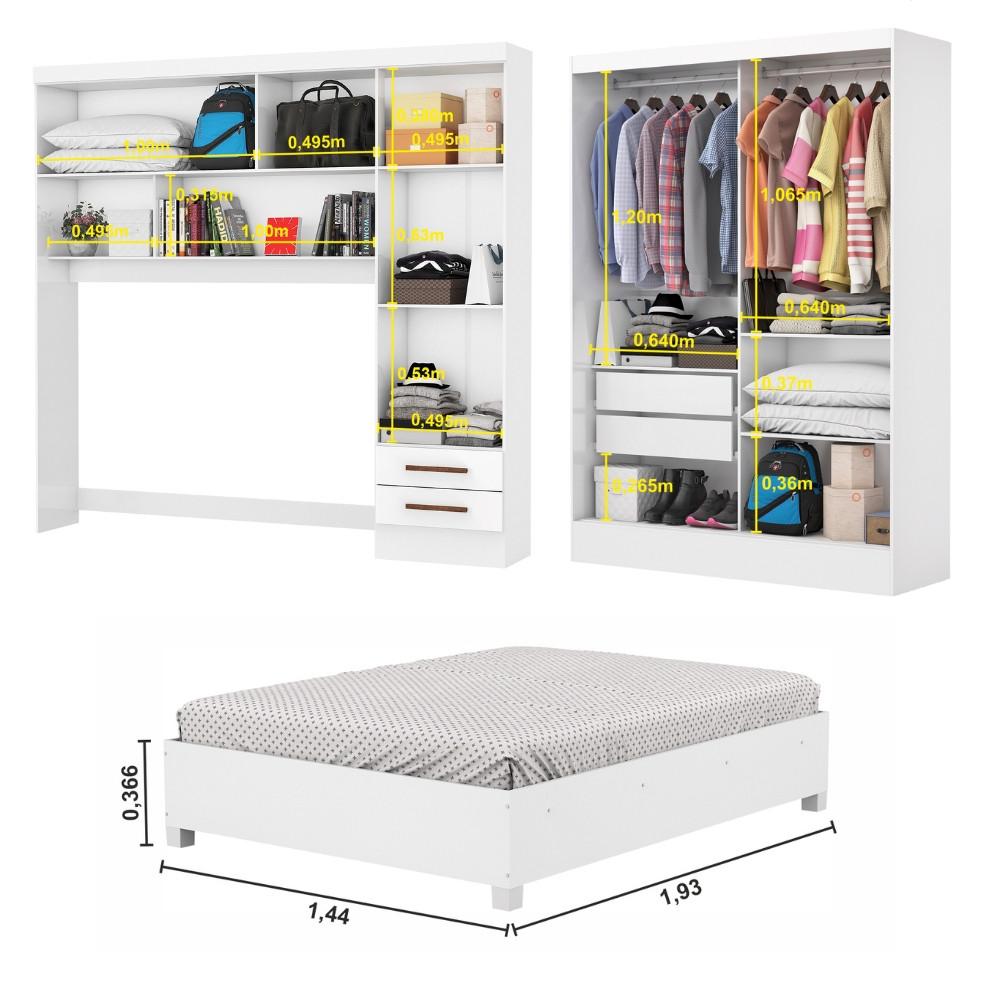 Quarto Modulado Casal 6 Portas com Cama Belém Carioca Móveis - 5