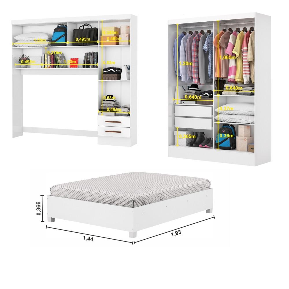 Quarto Modulado Casal com Espelho e Cama 6 Portas Belém Carioca Móveis - 5