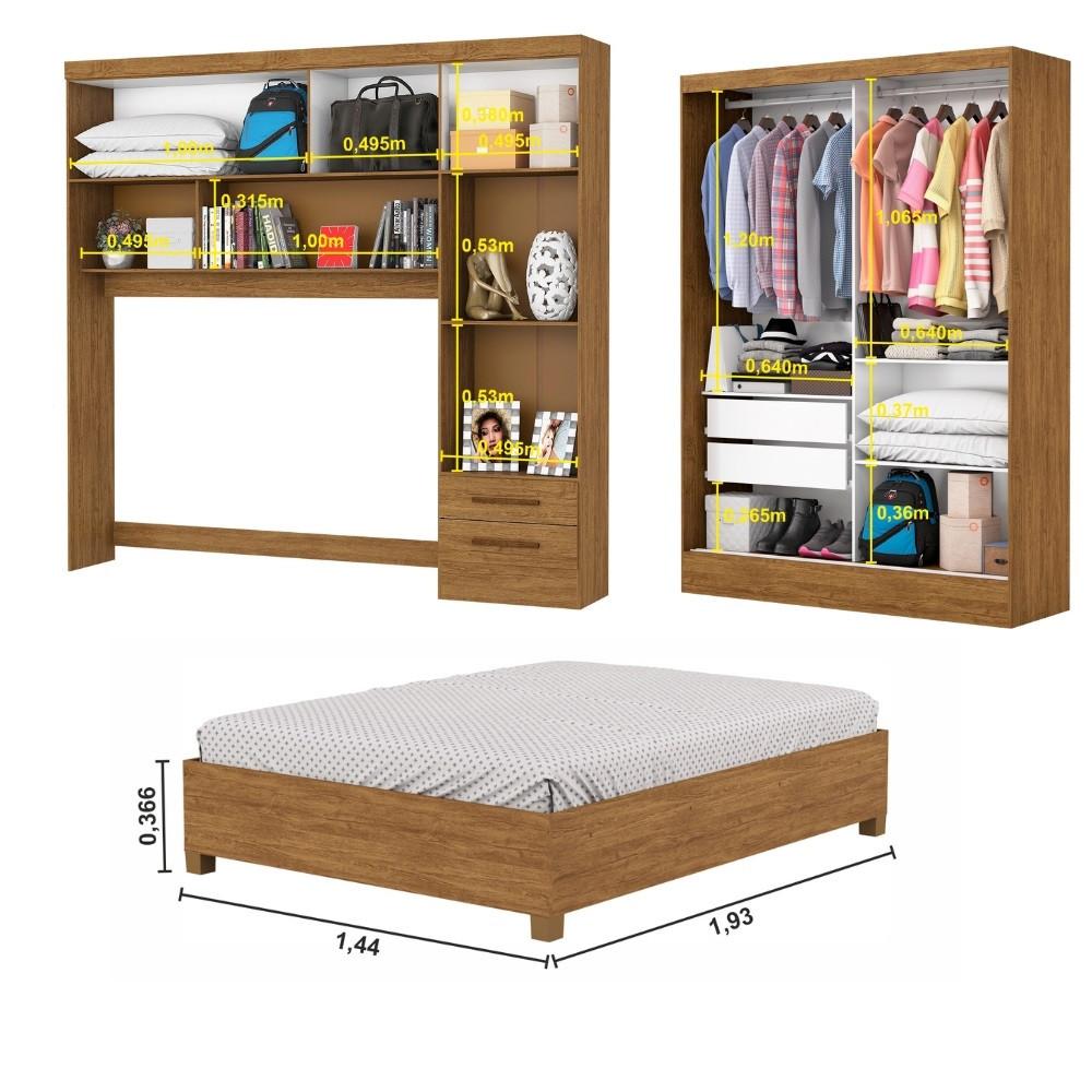 Quarto Modulado Casal com Cama 7 Portas Belém Carioca Móveis - 5