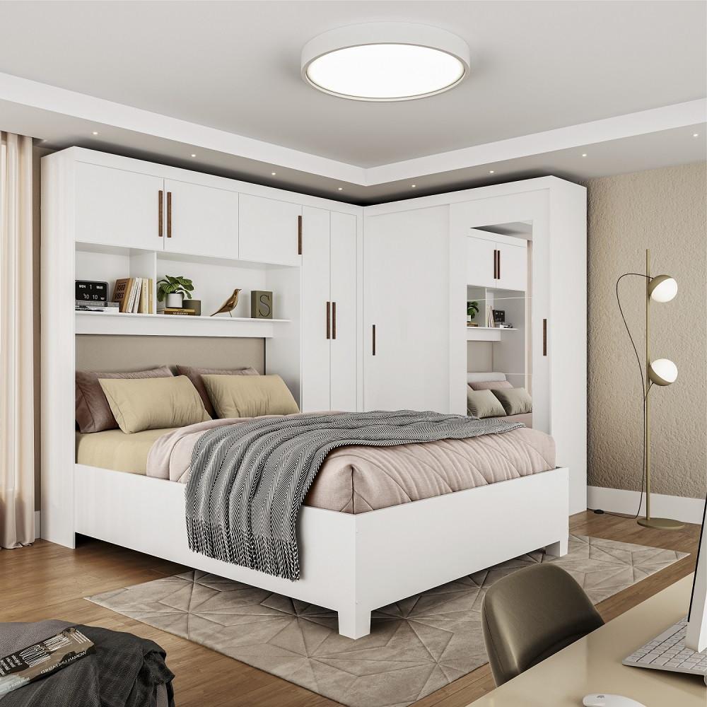 Quarto Modulado Casal com Espelho e Cama 7 Portas Belém Carioca Móveis - 1