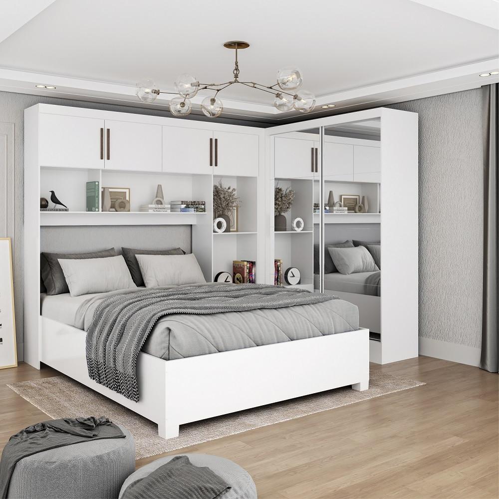 Quarto Modulado Casal com Espelho e Cama 6 Portas Belém Premium Carioca Móveis - 1