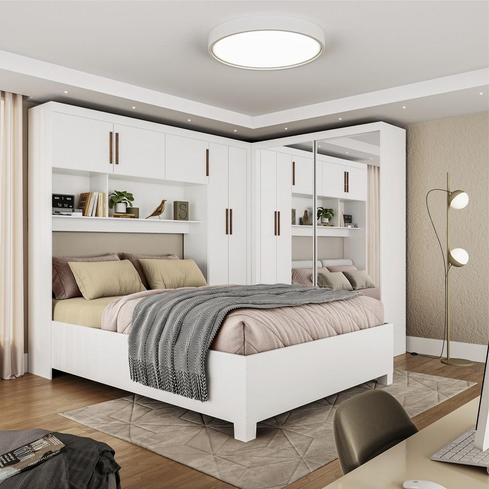 Quarto Modulado Casal com Espelho e Cama 7 Portas Belém Premium Carioca Móveis - 1