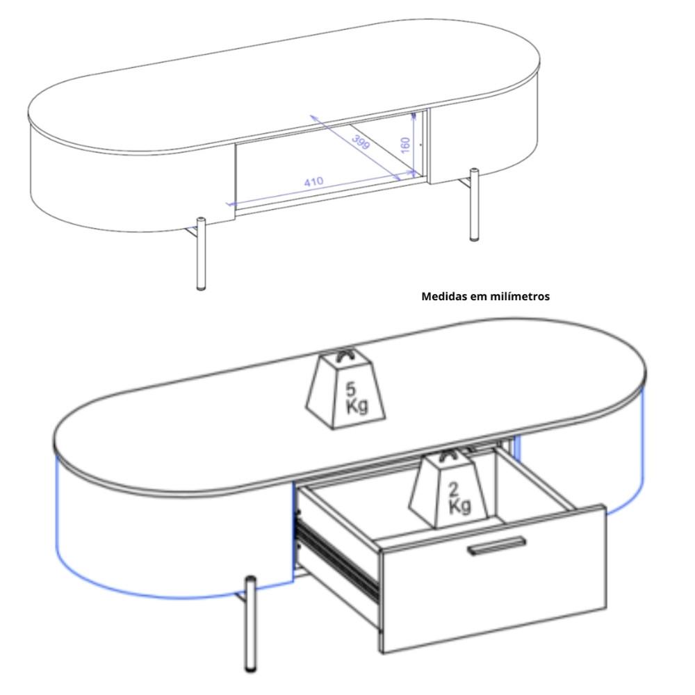 Mesa de Centro 1 Gaveta Celena DJ Móveis - 3