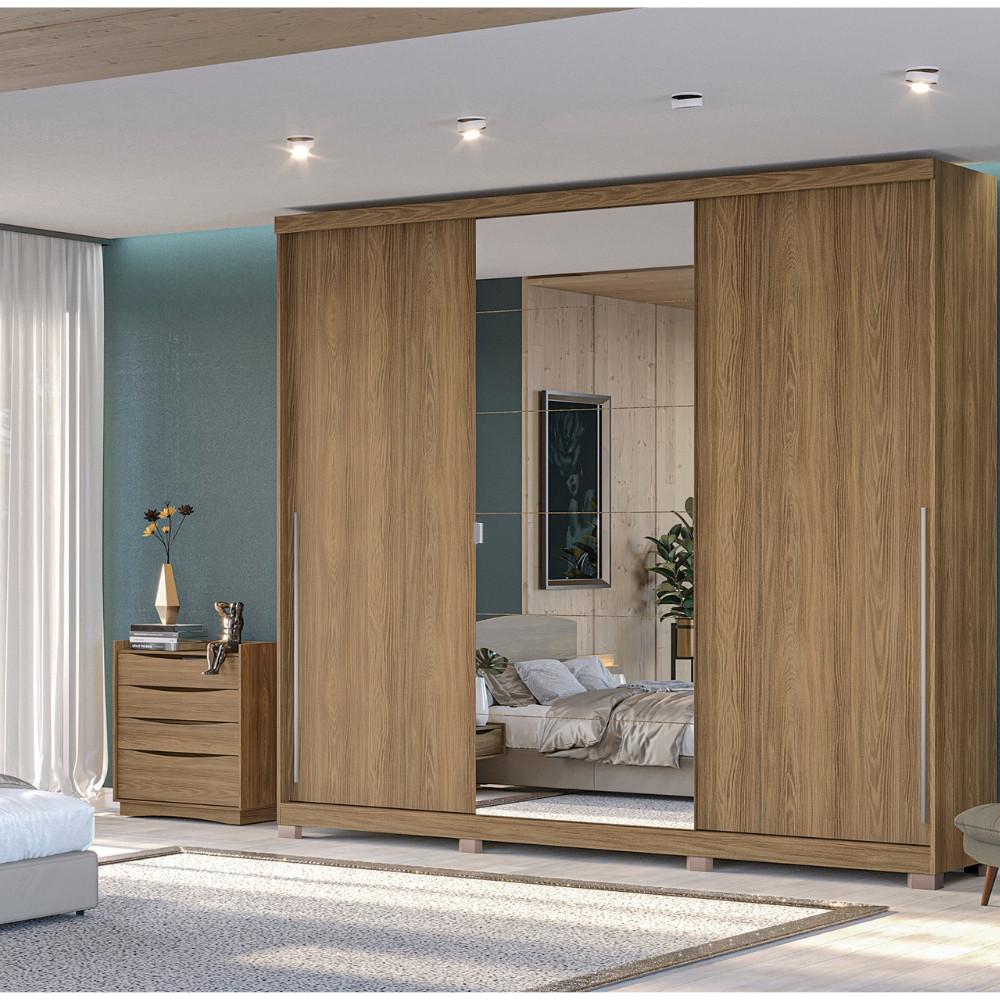 Guarda Roupa Casal com Espelho e Pés 3 Portas de Correr Kappesberg - 1