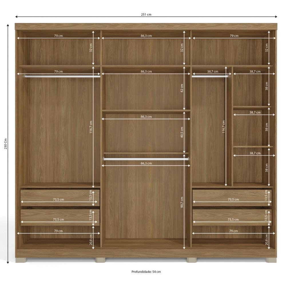 Guarda Roupa Casal com Espelho e Pés 3 Portas de Correr Kappesberg - 4