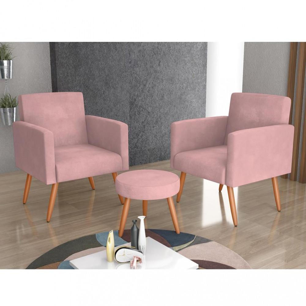 Conjunto 2 Poltronas com Puff Veludo MX Dallas Matrix - 1