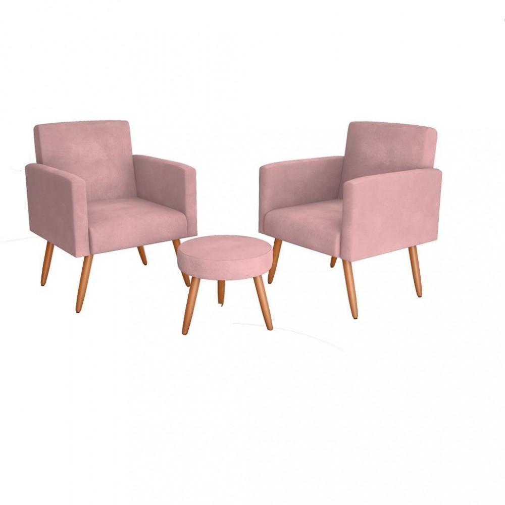 Conjunto 2 Poltronas com Puff Veludo MX Dallas Matrix - 2