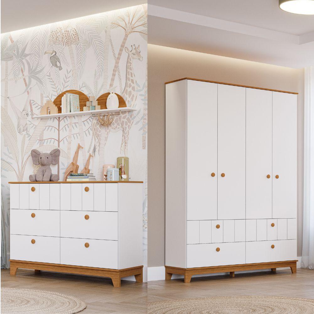 Quarto Infantil com Guarda Roupa e Cômoda MDF Liza Permobili - 1